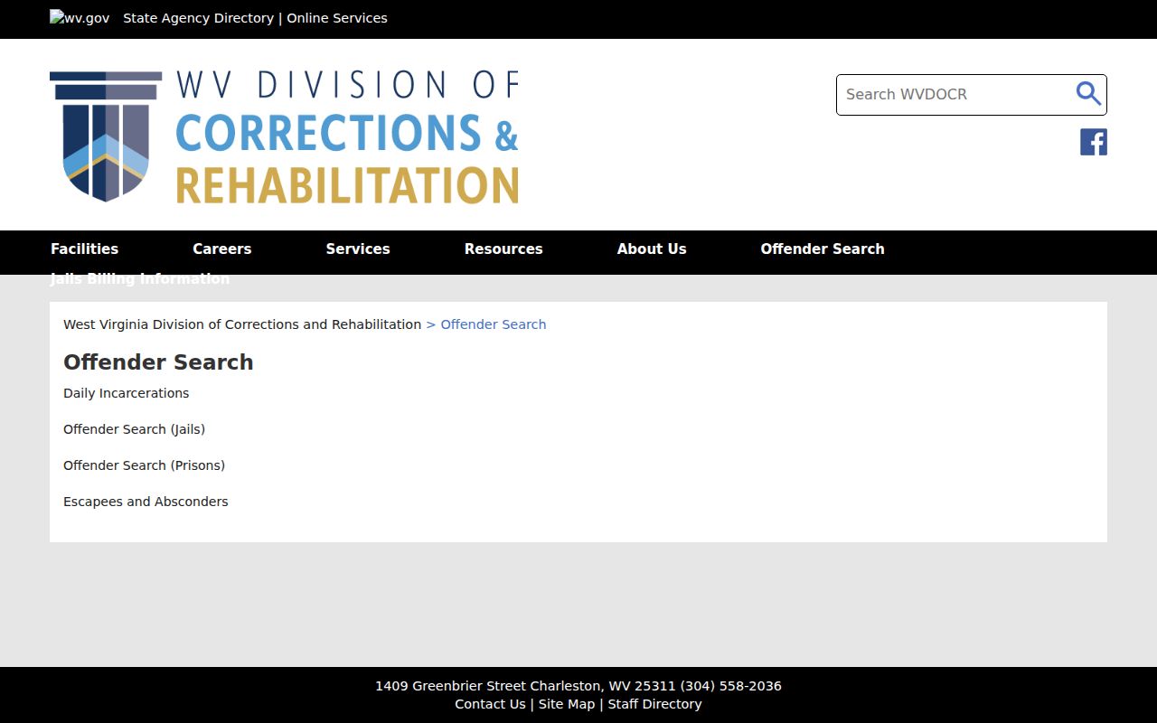 Preston County arrest records WVDCR offender search hub
