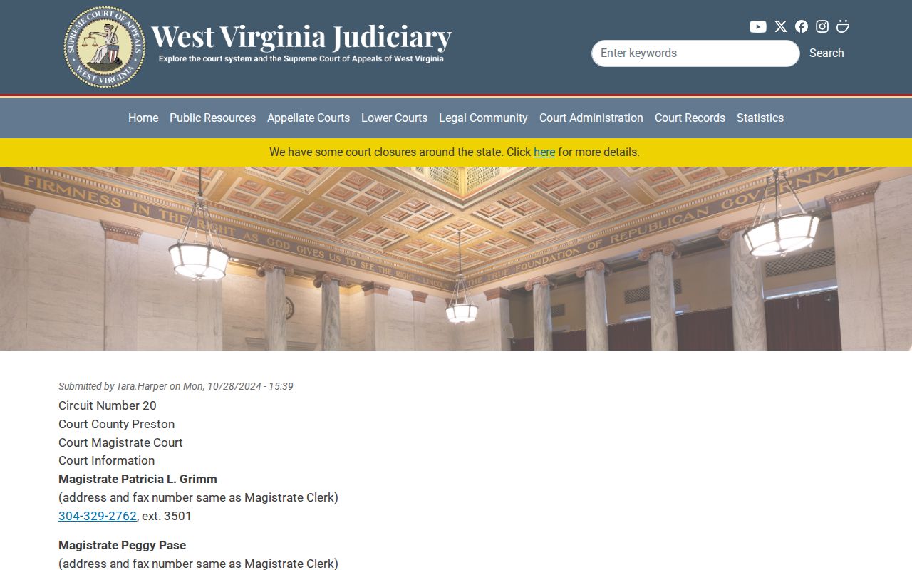 Preston County criminal case records Magistrate Court contacts