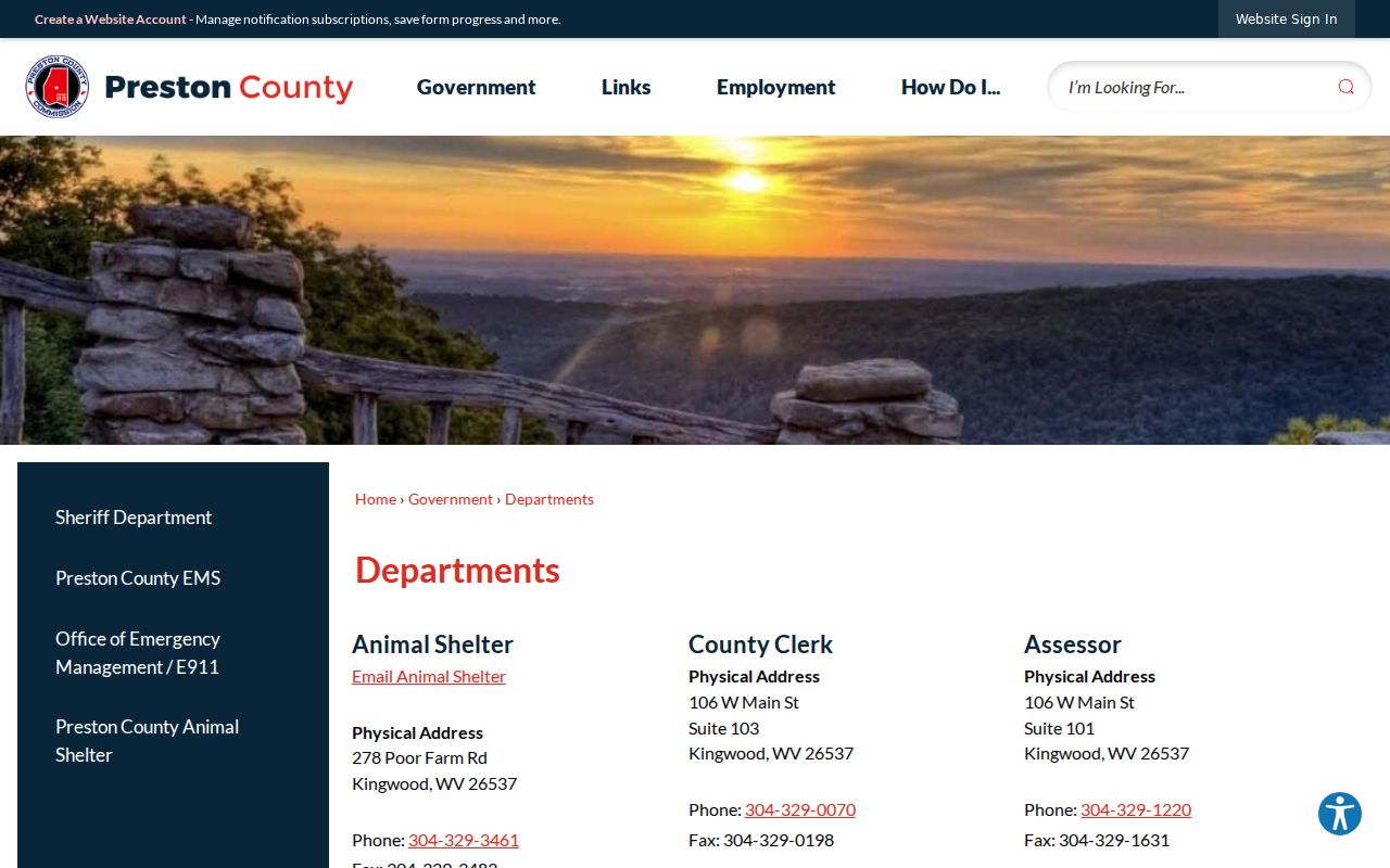 Preston County department directory for courthouse and sheriff record offices