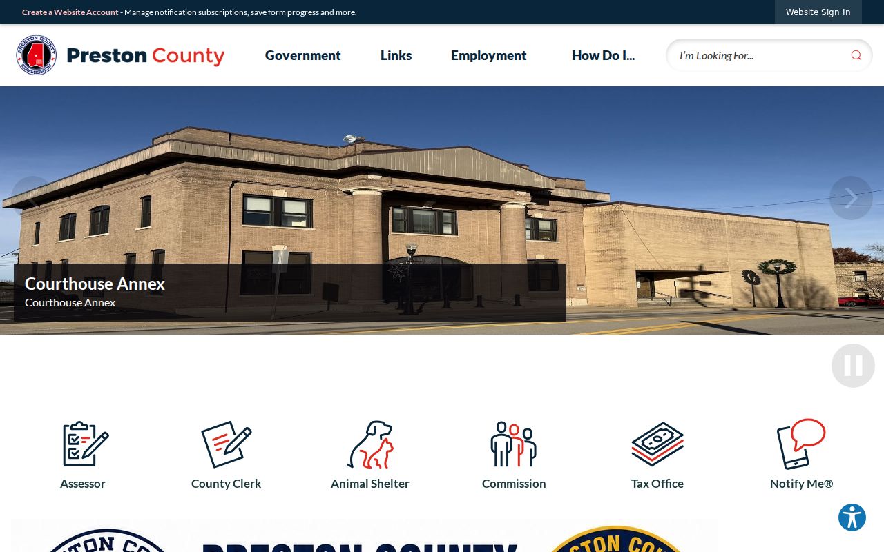 Preston County government home page for criminal record offices