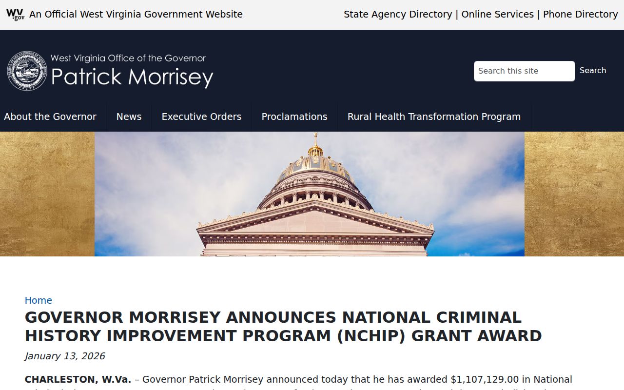 West Virginia criminal history system improvement grant announcement