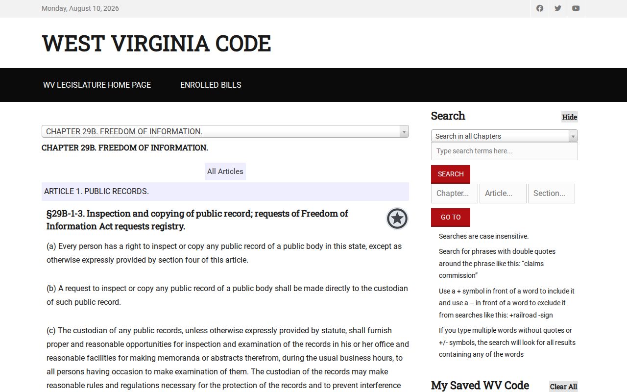 West Virginia FOIA inspection law used for Preston County public records