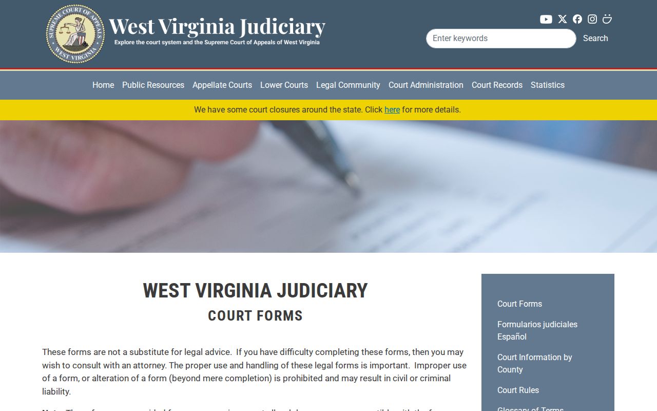 West Virginia Judiciary forms catalog for Preston County court records