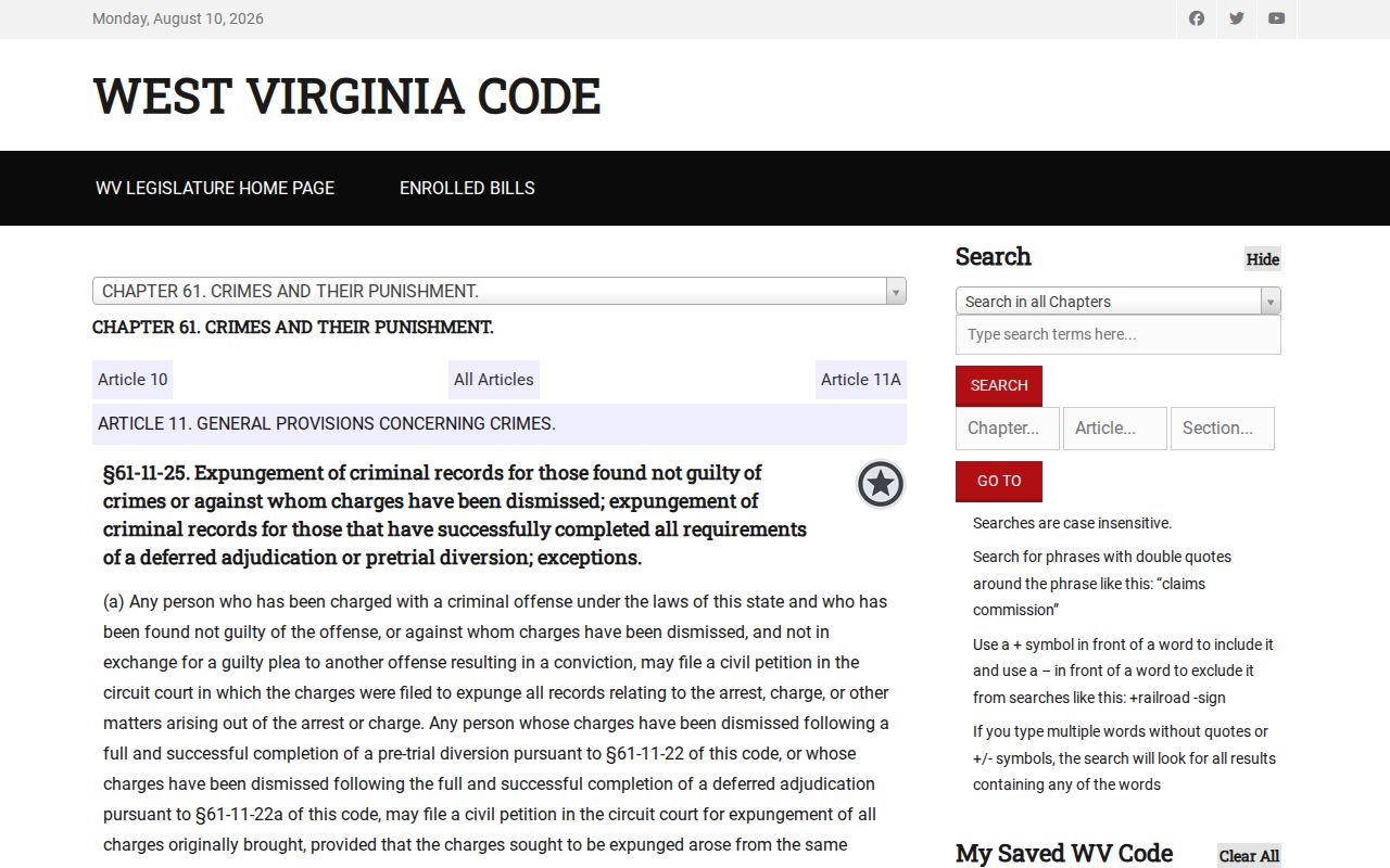 West Virginia nonconviction expungement law for Preston County records