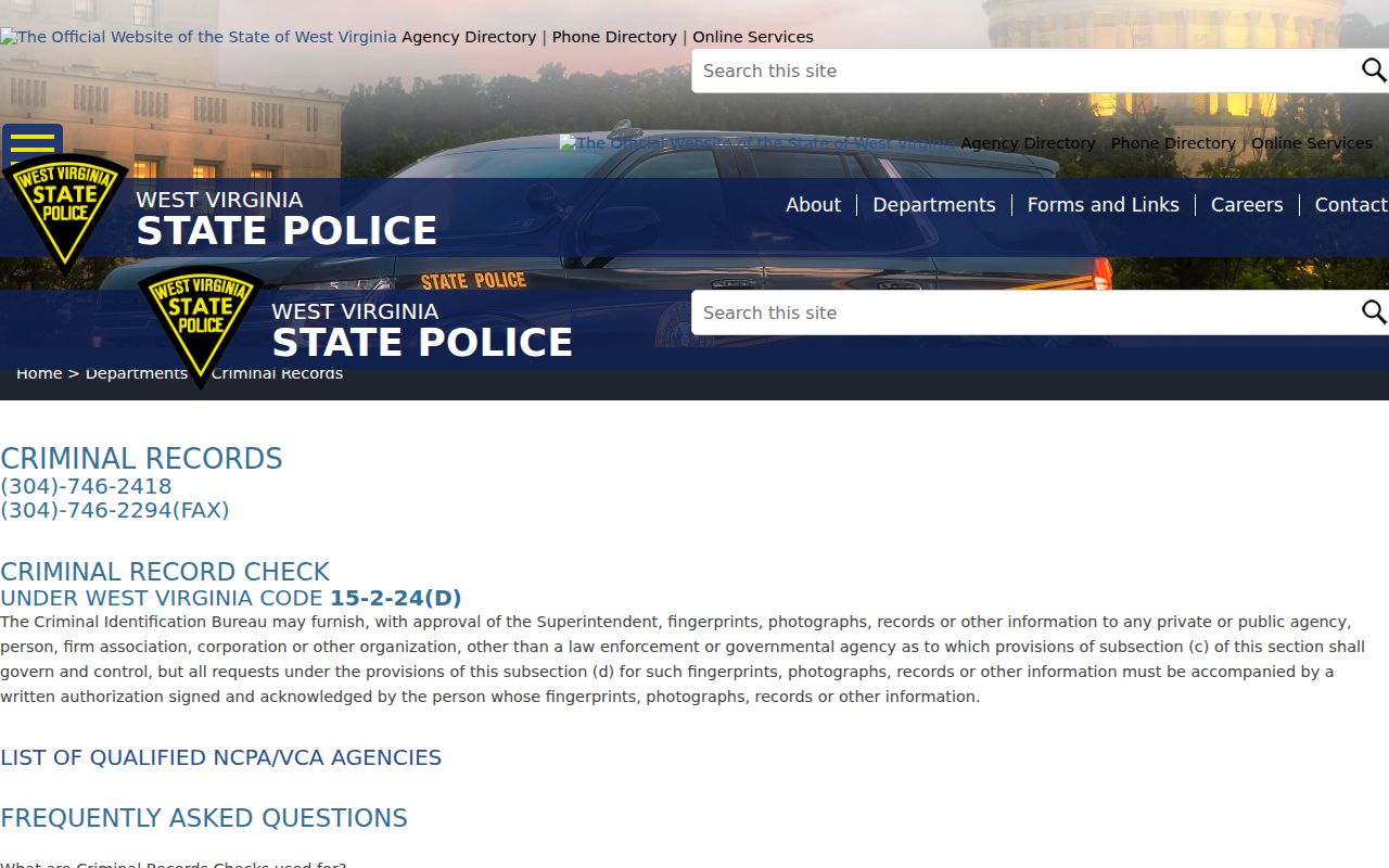 West Virginia State Police criminal records information for Preston County record review