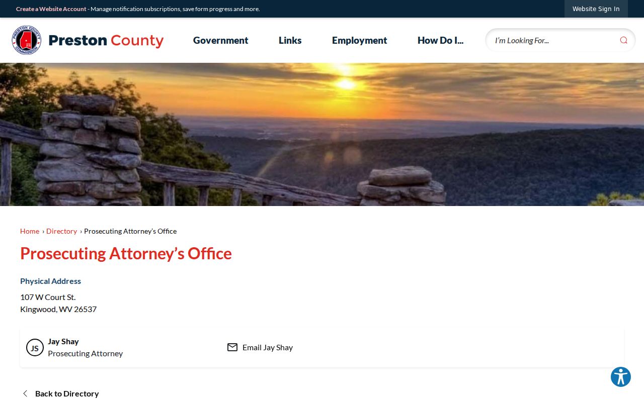 Preston County Prosecuting Attorney directory for Kingwood criminal cases