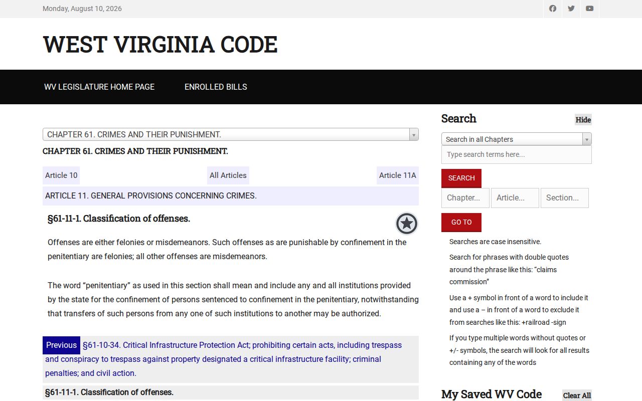 West Virginia felony and misdemeanor definitions for Reedsville criminal records in Preston County