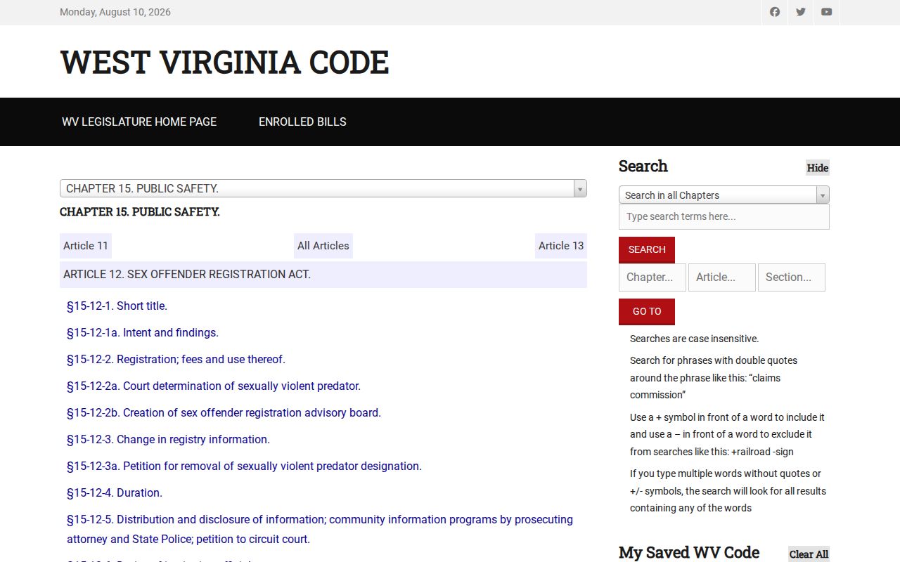 West Virginia Code Chapter 15 Article 12 governing Preston County registry records