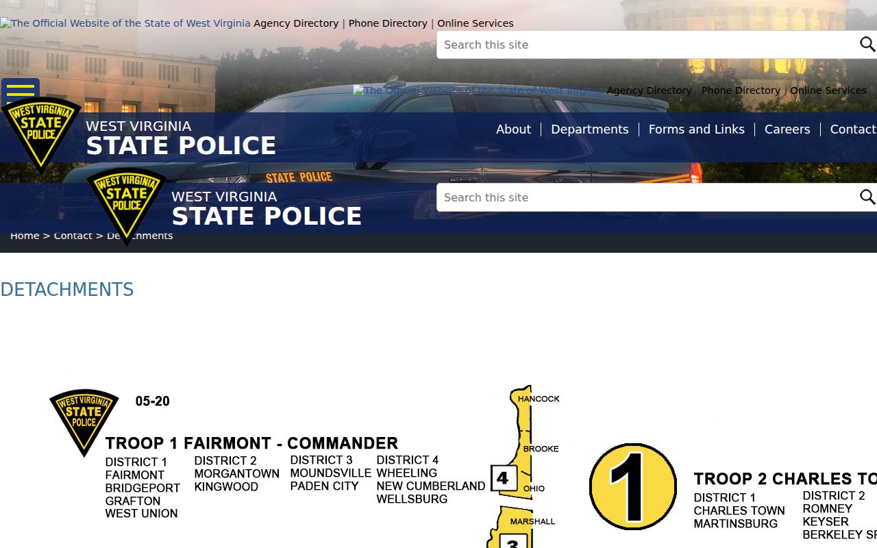 WVSP detachment directory showing the local state police contact route for Preston County