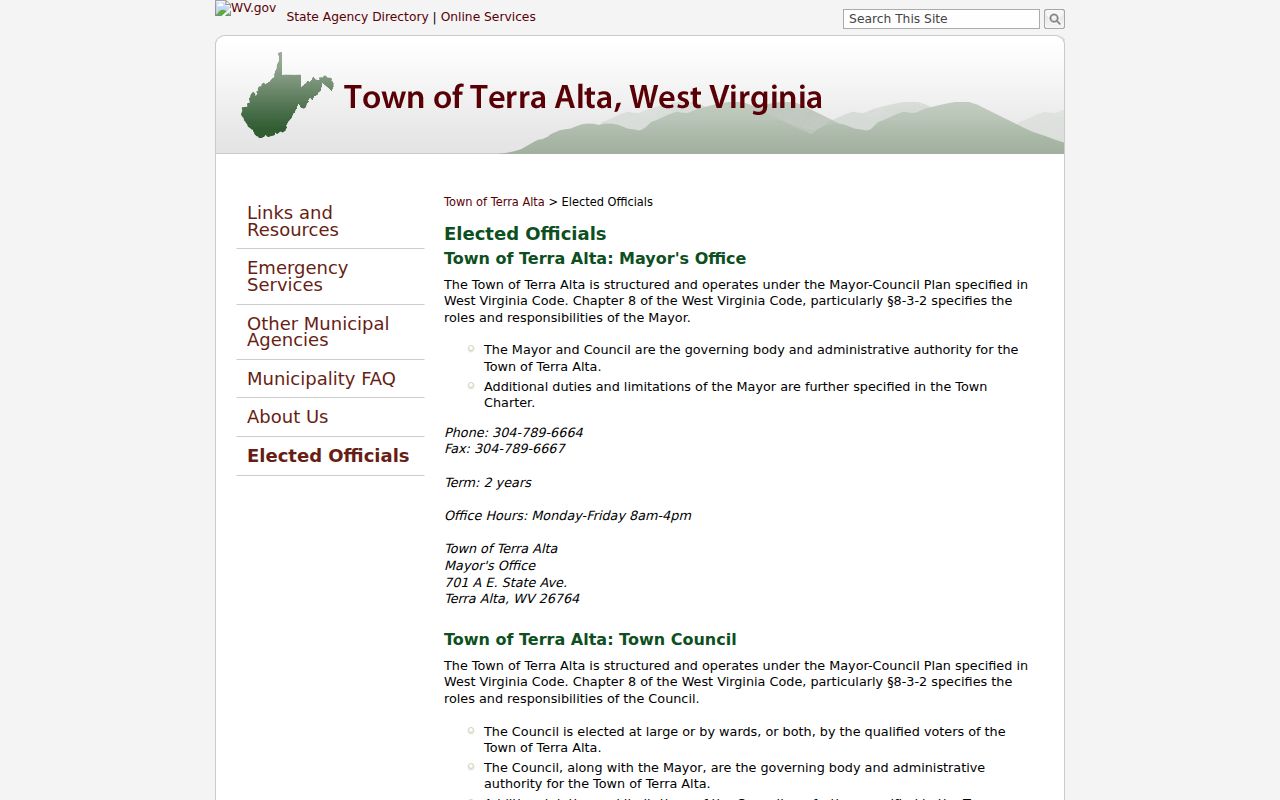 Terra Alta Town Hall contacts for criminal records requests in Preston County