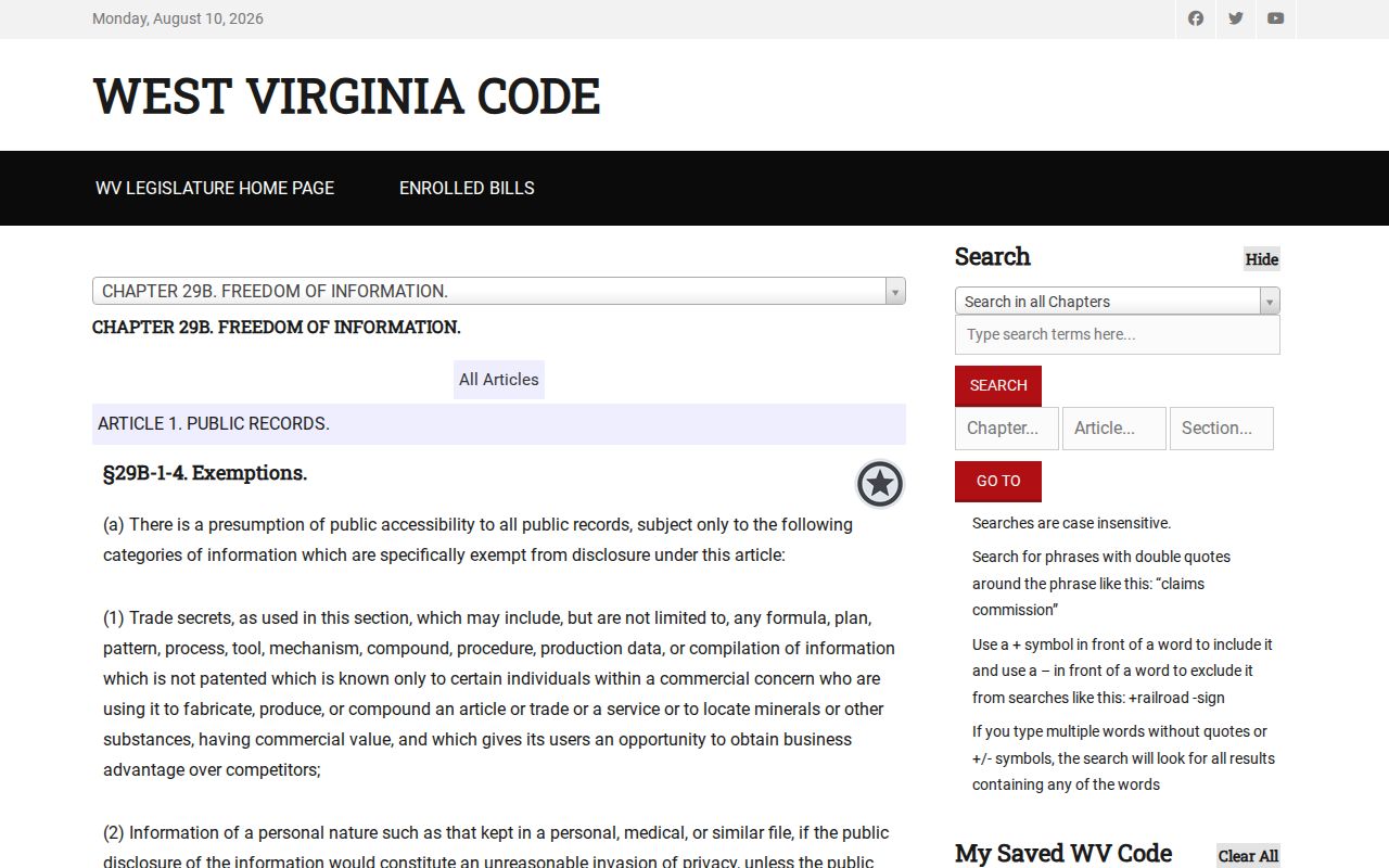 West Virginia FOIA exemptions for Terra Alta criminal records in Preston County